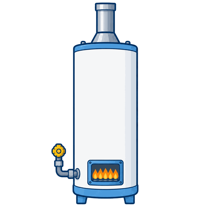 Gas water heater with a chimney pipe on top